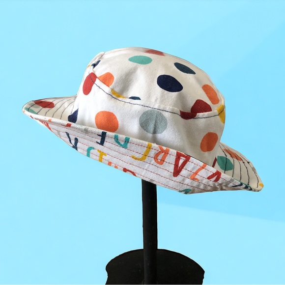 NWOT HANDMADE REVERSIBLE Canvas Child Bucket Hat Alphabet & Polka Dots 19-20.5” - Picture 5 of 8